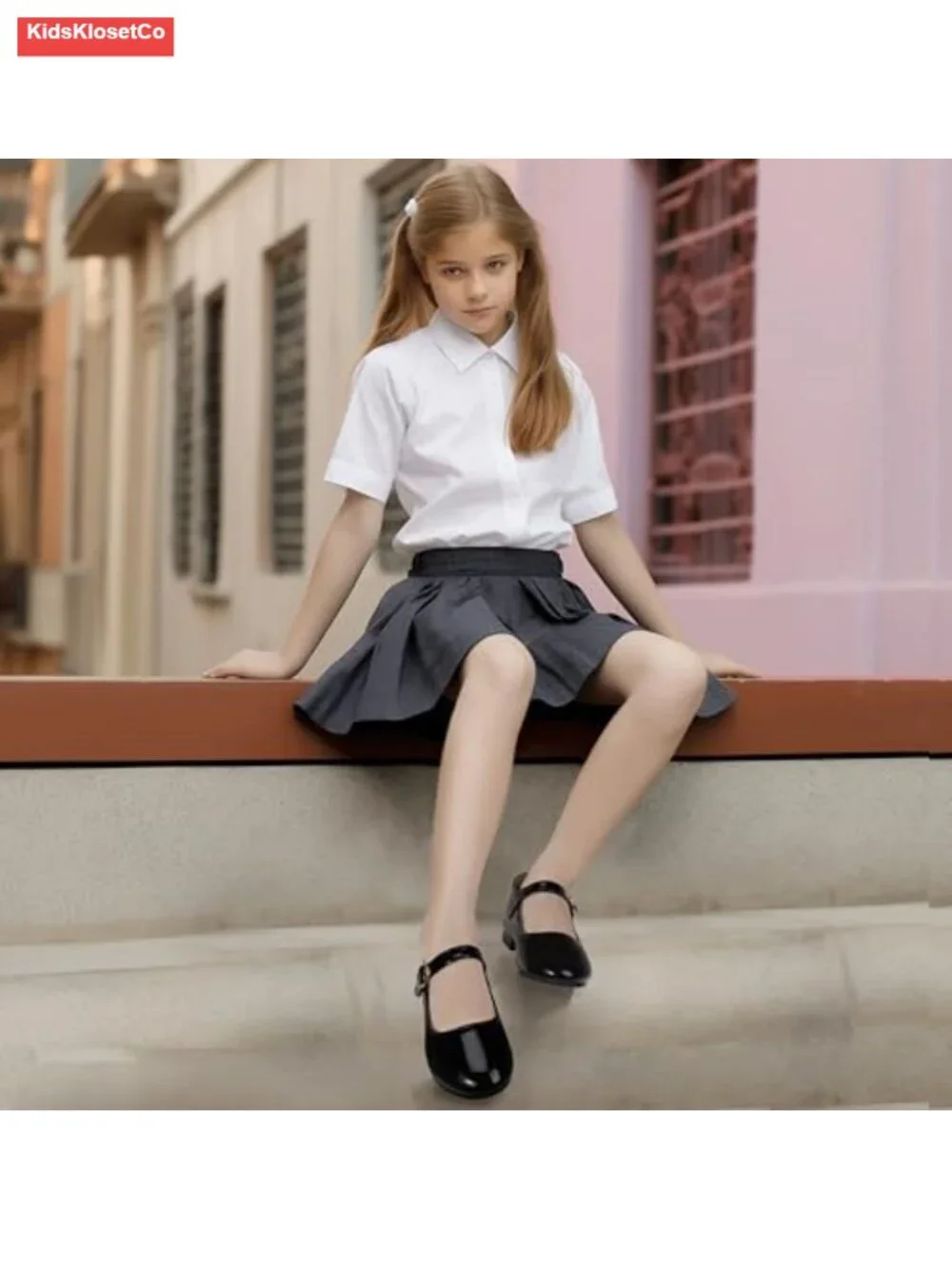 Girls Mary Jane Flats Low Heels Hook and Loop Flower Girl School Ballet